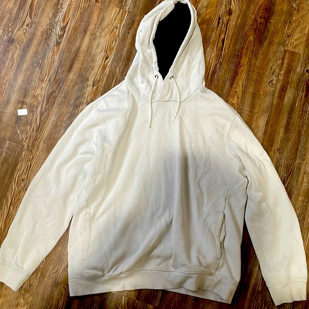 White hoodie, barely used. Comfortable and light enough for spring